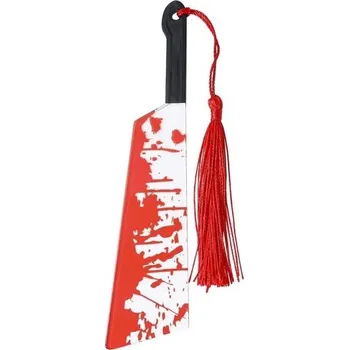 Obálka Záložka do knihy 15 cm hororový motiv sekáček se střapcem tematická záložka pro milovníky hororů