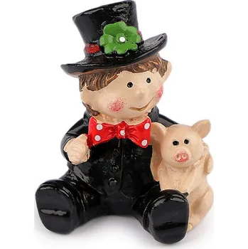 Kominíček, prasátko pro štěstí v dárkové tašce, střední, 3 černá prasátko