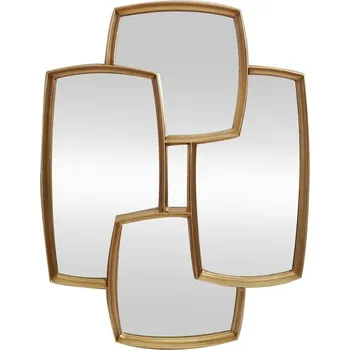 Zrcadlo Glamour závěsné zrcadlo Mijak se čtyřmi obdélníkovými ploch s tenkým plastickým zlatým rámem 90 cm
