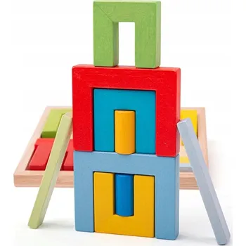Dřevěná hračka Stavebnice Bigjigs Toys Dřevěné skládací tvary 20 dílků