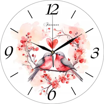 Hodiny Nástěnné Hodiny Valentýnské Dárek Zamilované Ptáčci na Větvi 35 cm