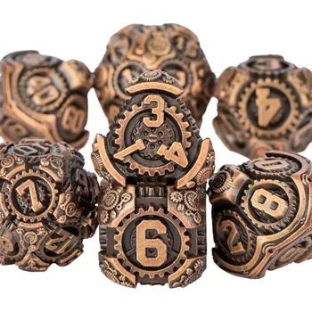 Hrací kostky 7 ks Mechanický motiv ozubená kolečka RPG sada pro deskové hry Dračí doupě fantasy roleplay kostky