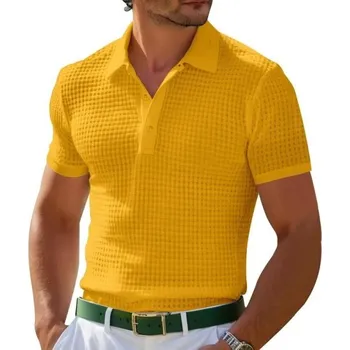 Pánské tričko Pánská polokošile na zip V výstřih s límečkem Krátký rukáv Jednobarevná Polyester Klasický moderní styl žlutá XS