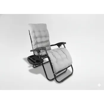 Zahradní lehátko Garden Line Skládací zahradní lehátko s opěrkou, kapsou černé se šedým polštářem *9979