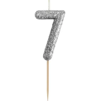 Svíčka Dortová svíčka B&C - číslo "7" glitter černá 11 cm