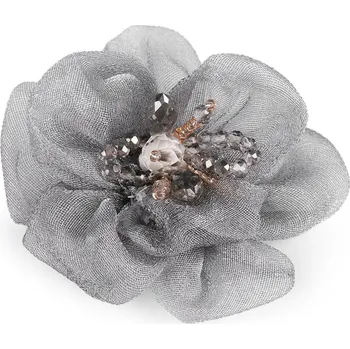 Květ s broušenými skleněnými korálky k našití a nalepení Ø6-7 cm, velké, 6 stříbrná