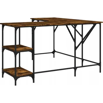 Psací stůl Počítačový stůl ve tvaru písmene L s policemi, kouřový dub, 139x139