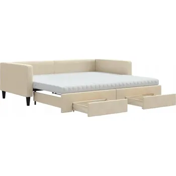 Pohovka Krémová rozkládací pohovka s úložnými zásuvkami, 223 x 110 x 68 cm