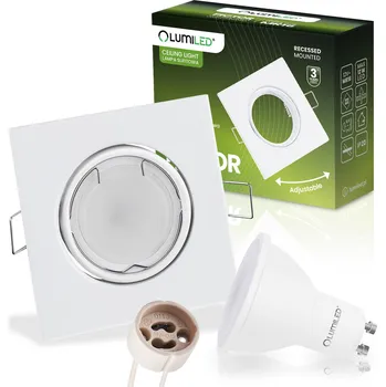 Halogenové svítidlo 6W, zápustné, stropní, Čtverec, nastavitelné, patice GU10, 3000K, bílé