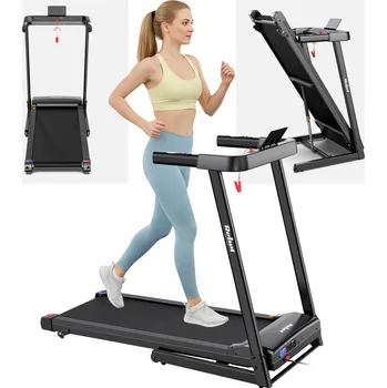 Běžecký pás Elektrický běžecký pás s odpružením, LED displejem, skládací, měření tepu Rebel