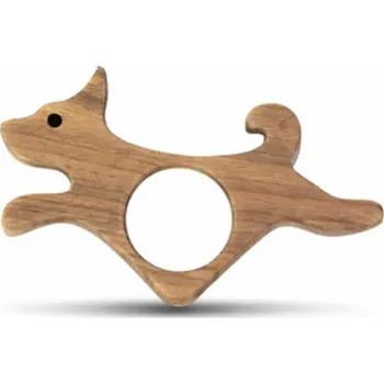 Obálka Dřevěná prstencová záložka do knihy s motivem běžícího psa, otvor 2,2 cm pro palec, ergonomická pro čtení jednou rukou