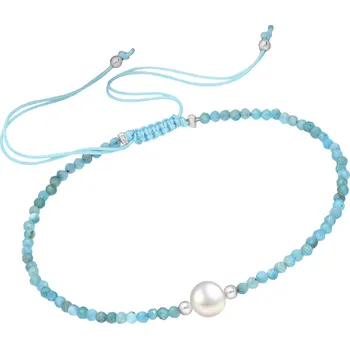 Náramek Šňůrkový náramek modrý Apatit s perličkou Ag 925/1000