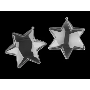 Vánoční dekorace Plastová krabička dvoudílná - zvonek, stromeček, kapka, hvězda, velké, 4 transparent hvězda