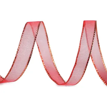 Stuha Monofilová stuha s lurexem šíře 10 mm, střední, 645 červená zlatá