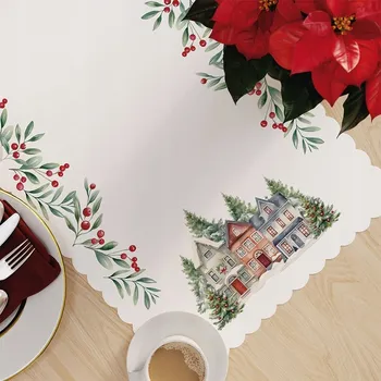 ubrus VODĚODOLNÝ běhoun na stůl Vánoce 60x120 cm jeřabina vánoční stromky