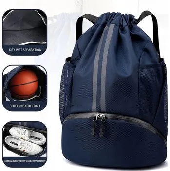 Sportovní tréninkový batoh 33 x 16 x 43 cm Separační kapsa mokré a suché věci Stahovací šňůrka Fitness unisex taška do posilovny a plavání tmavě modrá