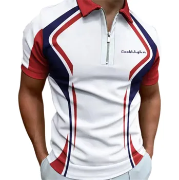 Pánské tričko Pánská polokošile na zip s V výstřihem a límečkem Krátký rukáv Barevné vzorování Polyester Stylová letní polokošile červená XL