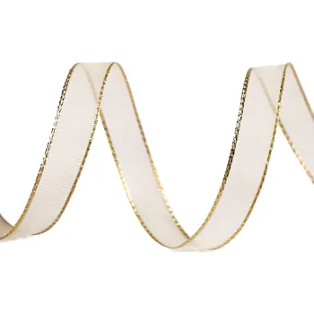 Stuha Monofilová stuha s lurexem šíře 10 mm, střední, 107 krémová světlá zlatá