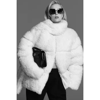 Dámský kabát KABÁT KARL LAGERFELD KARL STUDIO FAUX FUR COAT PRISTINE