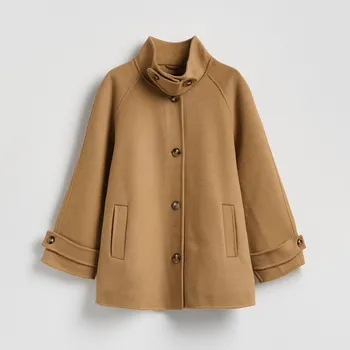 Dámský kabát Reserved - Klasický kabát s příměsí vlny handmade - béžová - 527IA-80X - 527IA-80X-XS