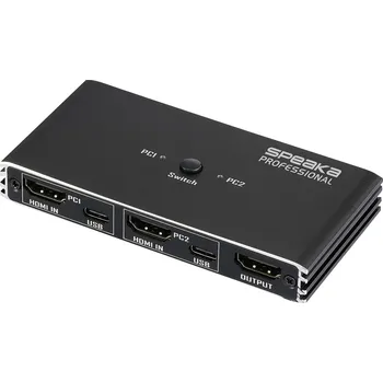 KVM přepínač SpeaKa Professional HDMI 2.0 Slim KVM 2X1 USB2.0 plus IR, Black HDMI přepínač HDMI 3840 x 2160 Pixel
