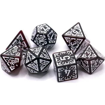 Průsvitné herní kostky 7 ks Temně červené fantasy kostky pro Dračí doupě RPG stolní hry a herní večery