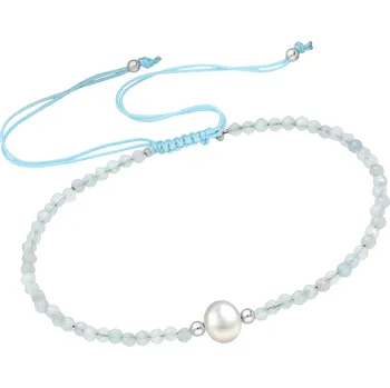 Náramek Šňůrkový náramek Akvamarín s perličkou Ag 925/1000