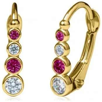 Náušnice Couple, Dívčí náušnice Penelope, žluté zlato s barevnými zirkony, 585-16-3-2379.0Z00.0.00.104.07