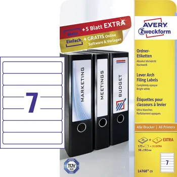 Kancelářská technika Avery-Zweckform štítky složek L4760-25 38 x 192 mm papír bílá trvalé 210 ks