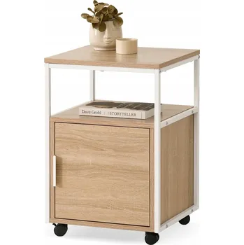 Komoda ELEGANTNÍ SKŘÍŇKA S POLICÍ NA KOLEČKÁCH DO OBÝVACÍHO POKOJE ADLER DUB SONOMA BÍLÝ KOV