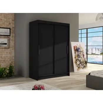 Šatní skříň Skříň Mirjan Posuvná Dvoudveřová Černá Laminovaná Deska S Vybavením