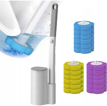 WC štětka Jednorázová WC štětka s náhradními hlavicemi, koupelnové doplňky – modrá, fialová, žlutá