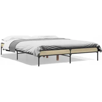 Postel Rám postele 203x163x30 cm dub sonoma, kovové nohy, překližka