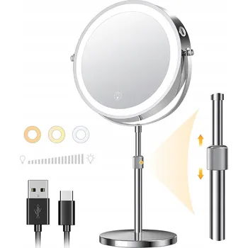 Zrcadlo 10X KOSMETICKÉ ZRCADLO S LED PODSVÍCENÍM A NASTAVITELNOU VÝŠKOU 3