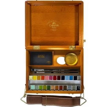 Výtvarná sada Charvin Paris Akvarelové barvy 24 Ks Dřevěný cestovní kufřík a příslušenství