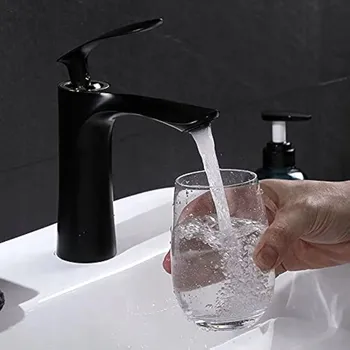 Vodovodní baterie UMYVADLOVÁ KOUPELNOVÁ BATERIE BATERIE PRO UMYVADLO NÍZKÁ NA DESKU ČERNÁ MATNÁ