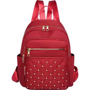 Sportovní batoh Dámský módní batoh 27 x 12 x 30 cm Nylonový víceúčelový batoh se zipem Velká kapacita Ležérní styl Kamínky červená