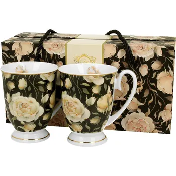 Porcelánový hrnek na noze Royal English Roses Black 320 ml sada 2ks
