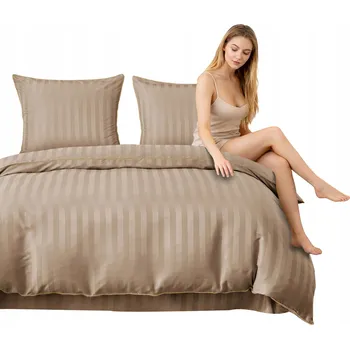 Povlečení Povlečení 160x200 Béžová Damašek s pruhy a lemováním Klasická tlustá souprava