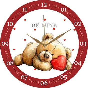 Hodiny Nástěnné Hodiny Dárek k Valentýnu Medvídek se Srdcem Be Mine 35 cm