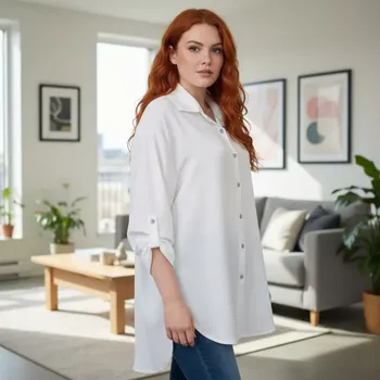Dámská košile Dlouhá bílá asymetrická košile Ála N1848