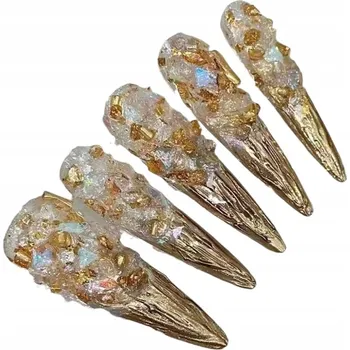 Umělé nehty Nalepovací Umělé Nehty Zlaté 3D Zrcadlo Opakovaně Použitelné, M