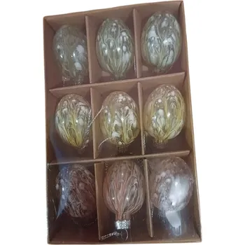 Velikonoční dekorace Skleněná dekorace na Velikonoce Vajíčko s přívěskem 9 kusů / g