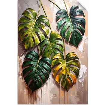 Fototapeta Samolepicí samolepicí Monstera Listy na malovaném pozadí 100x150