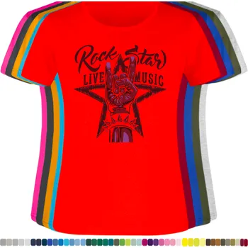 Dámské tričko levne-damske-bavlnene-tricko-potisk-rock-star-live-music-corna Barva: Red - červená, velikost: S