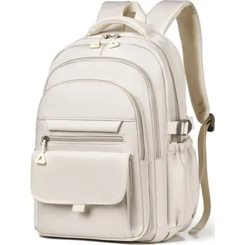 Nepromokavý vícevrstvý batoh 44 × 13 × 29 cm Velkokapacitní stylový batoh s mnoha kapsami na zip Boční kapsy na pití Cestování práce škola béžova