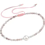 Šňůrkový náramek Jahodový křemen s perličkou Ag 925/1000