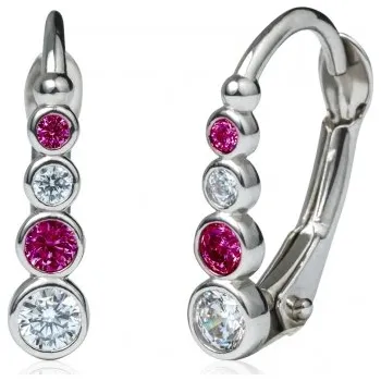 Náušnice Couple, Dívčí náušnice Penelope, bílé zlato s barevnými zirkony, 585-16-3-2379.1B00.0.00.104.07