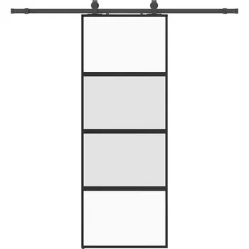 Interiérové dveře Černé posuvné skleněné dveře 76 x 205 cm, tvrzené sklo, matné