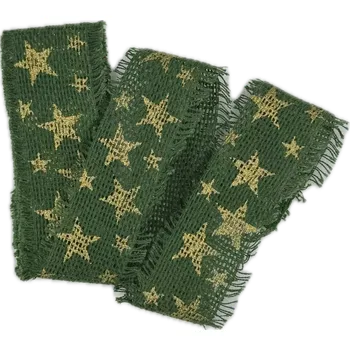 Stuha Stuha vánoční JUTA STARSHINE FOREST GREEN zelená 40mm x 2m (14,-Kč/m) (Vánoční stuha bavlněná, skládaná, zelená, juta, jednostranný potisk, glitrový efekt hvězd, bez vlasce a drátku)